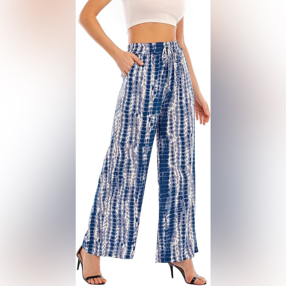 Flowy Palazzo pants, Summer wide leg elastic high waisted boho hippie pants